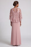 Sparkly Pink Mermaid Sequin Long Mother of the Bride Dress with Cape