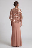 Sparkly Pink Mermaid Sequin Long Mother of the Bride Dress with Cape