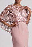 Sparkly Pink Mermaid Sequin Long Mother of the Bride Dress with Cape