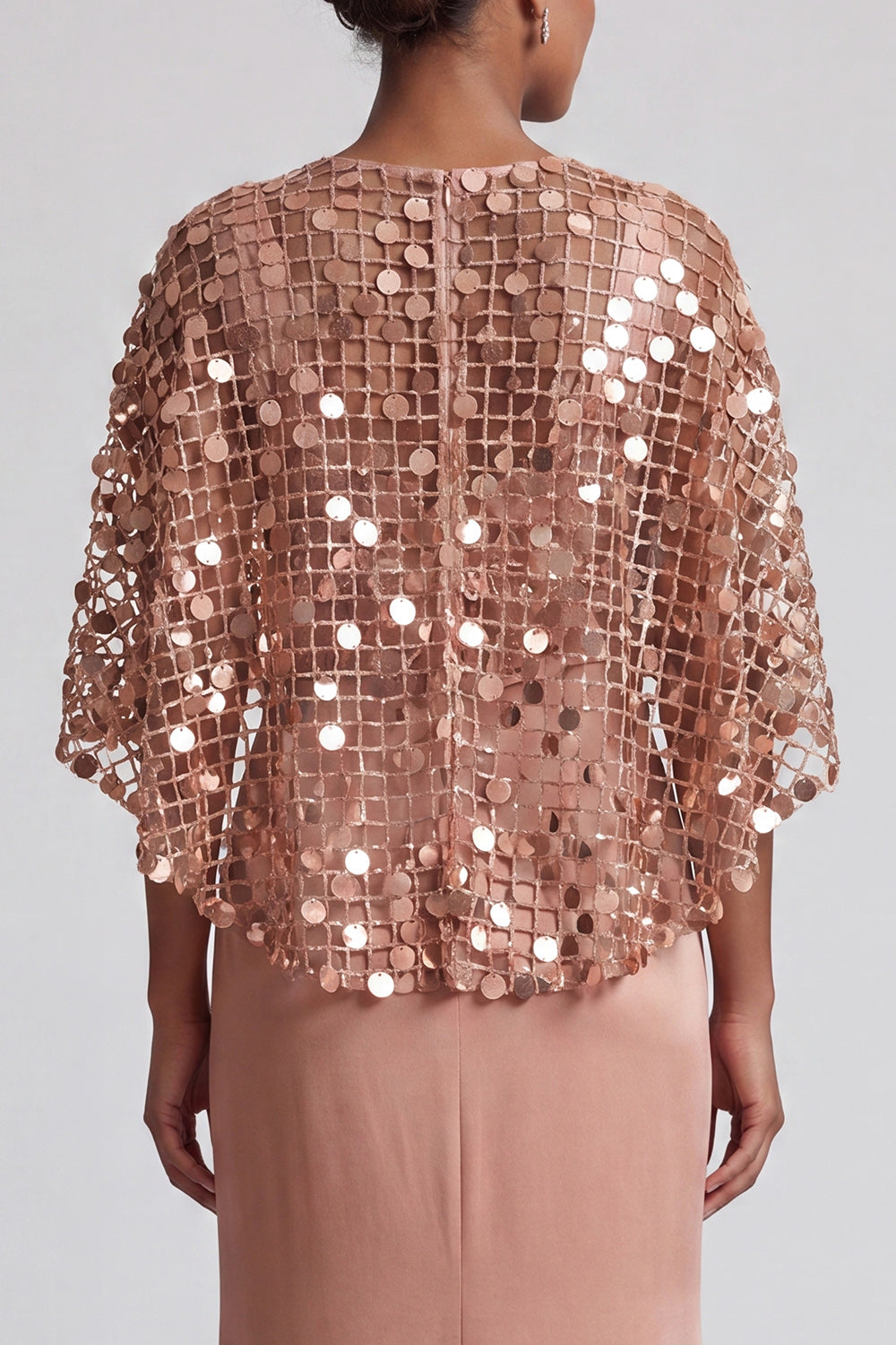 Sparkly Pink Mermaid Sequin Long Mother of the Bride Dress with Cape