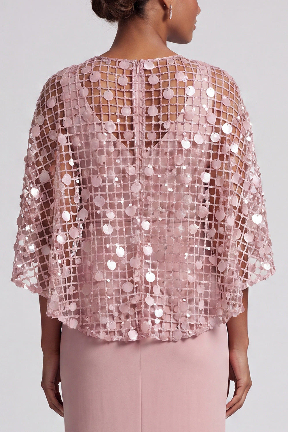 Sparkly Pink Mermaid Sequin Long Mother of the Bride Dress with Cape