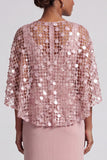 Sparkly Pink Mermaid Sequin Long Mother of the Bride Dress with Cape