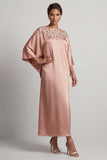 Long Sparkly Pink Sheath Sequin Boat Neck Mother of the Bride Dress