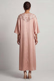 Long Sparkly Pink Sheath Sequin Boat Neck Mother of the Bride Dress