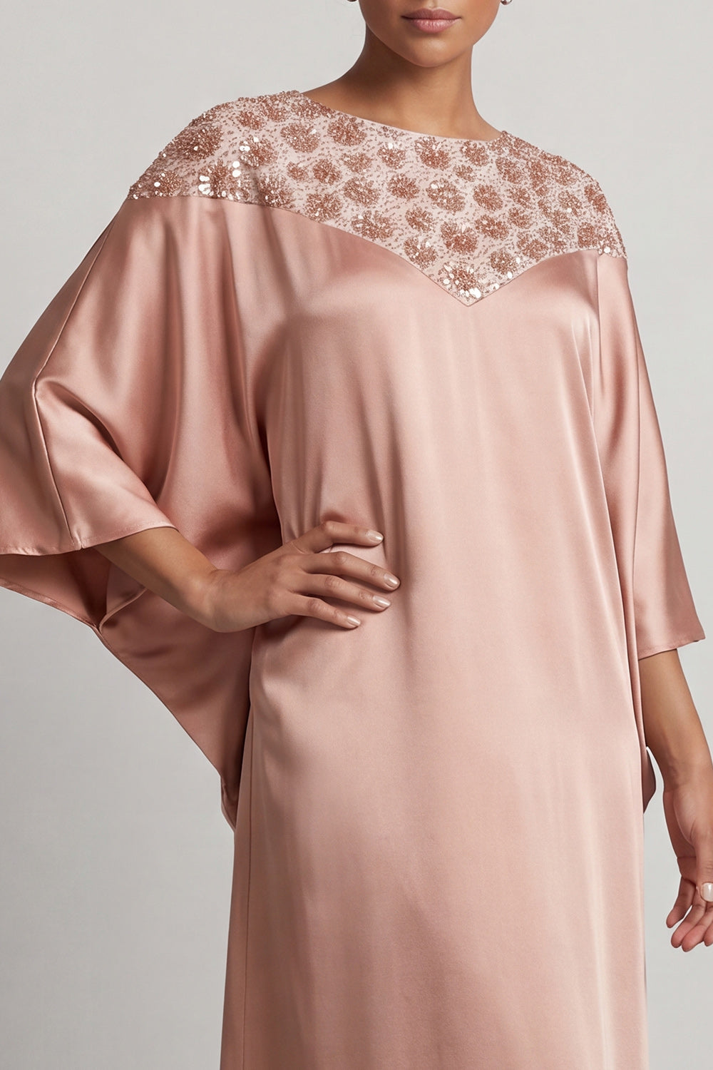 Long Sparkly Pink Sheath Sequin Boat Neck Mother of the Bride Dress