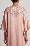 Long Sparkly Pink Sheath Sequin Boat Neck Mother of the Bride Dress
