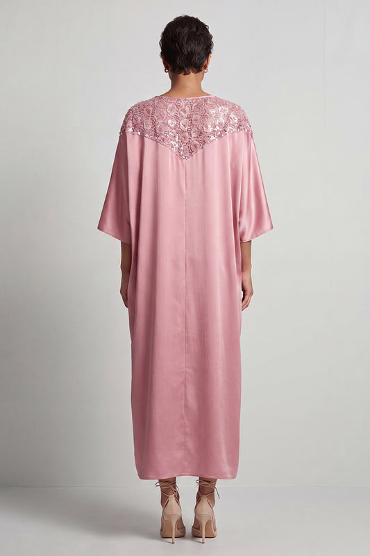 Long Sparkly Pink Sheath Sequin Boat Neck Mother of the Bride Dress