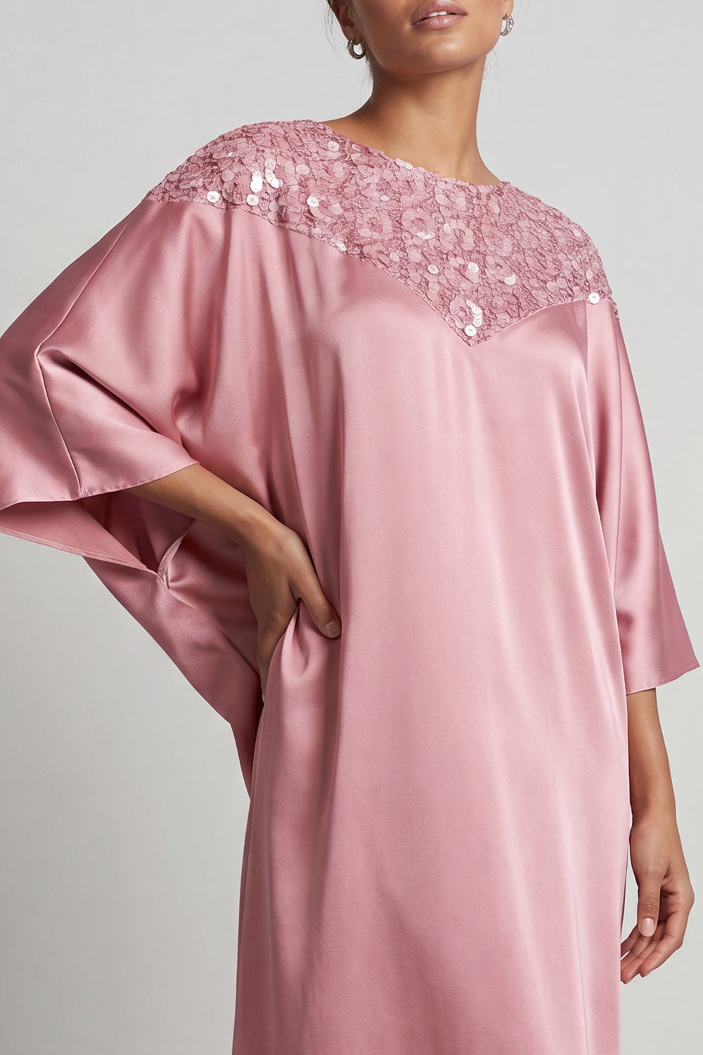 Long Sparkly Pink Sheath Sequin Boat Neck Mother of the Bride Dress