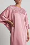 Long Sparkly Pink Sheath Sequin Boat Neck Mother of the Bride Dress