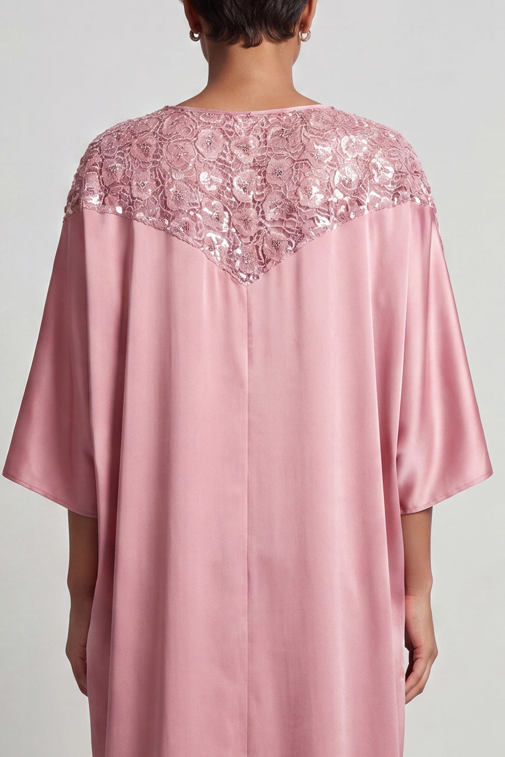 Long Sparkly Pink Sheath Sequin Boat Neck Mother of the Bride Dress