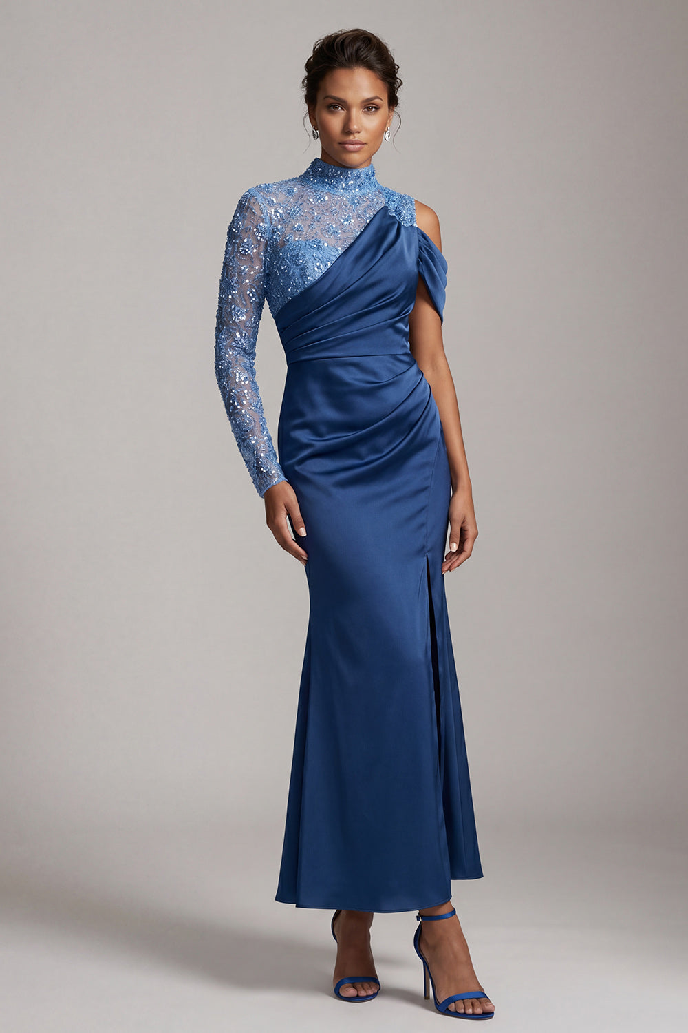 Sparkly Champagne Mermaid Beaded Long Mother of the Bride Dress with Slit