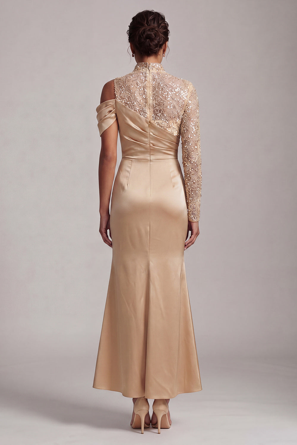 Sparkly Champagne Mermaid Beaded Long Mother of the Bride Dress with Slit