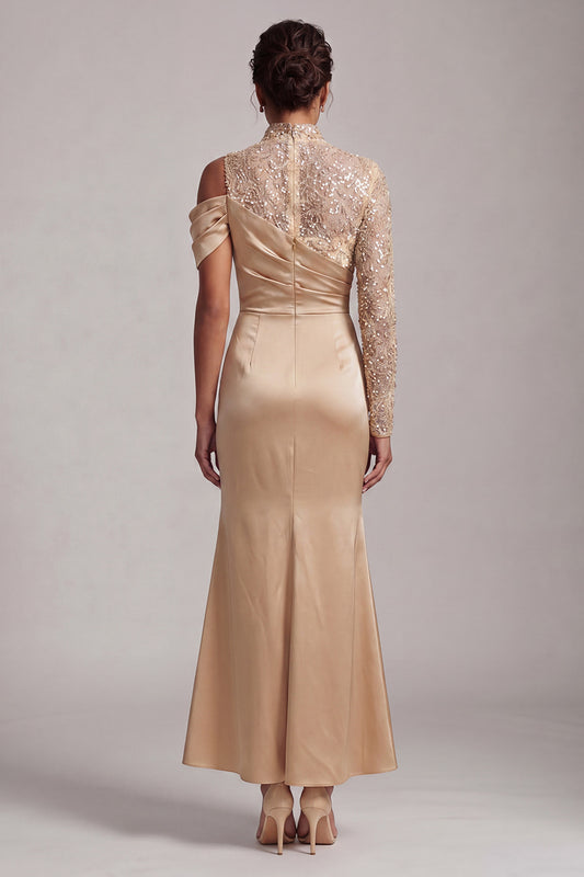 Sparkly Champagne Mermaid Beaded Long Mother of the Bride Dress with Slit