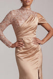 Sparkly Champagne Mermaid Beaded Long Mother of the Bride Dress with Slit