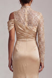 Sparkly Champagne Mermaid Beaded Long Mother of the Bride Dress with Slit