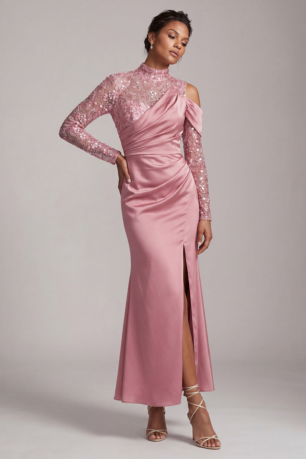 Sparkly Champagne Mermaid Beaded Long Mother of the Bride Dress with Slit