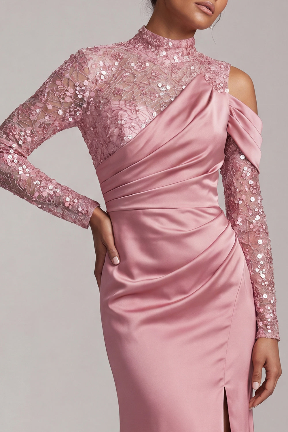 Sparkly Champagne Mermaid Beaded Long Mother of the Bride Dress with Slit