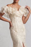 Sparkly Light Pink Long Mermaid Sequin Mother of the Bride Dress with Ruffles