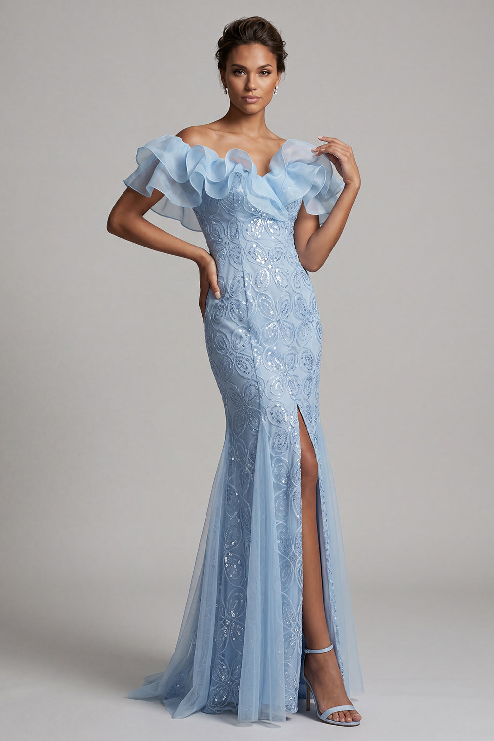 Sparkly Light Pink Long Mermaid Sequin Mother of the Bride Dress with Ruffles