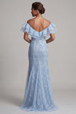 Sparkly Light Pink Long Mermaid Sequin Mother of the Bride Dress with Ruffles