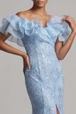 Sparkly Light Pink Long Mermaid Sequin Mother of the Bride Dress with Ruffles