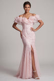 Sparkly Light Pink Long Mermaid Sequin Mother of the Bride Dress with Ruffles