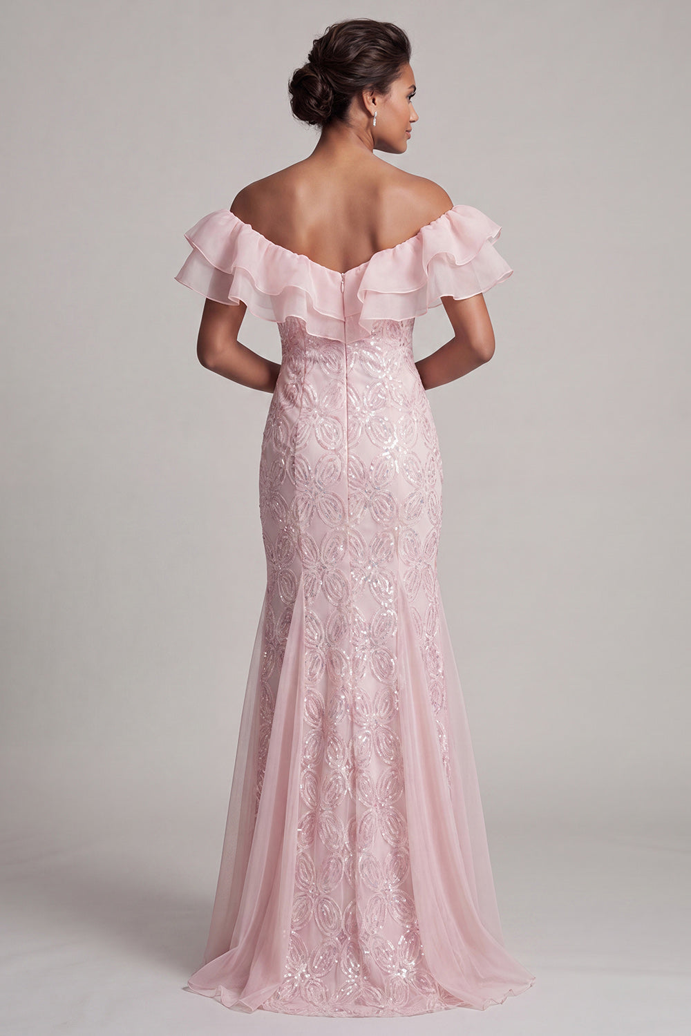 Sparkly Light Pink Long Mermaid Sequin Mother of the Bride Dress with Ruffles