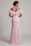 Sparkly Light Pink Long Mermaid Sequin Mother of the Bride Dress with Ruffles