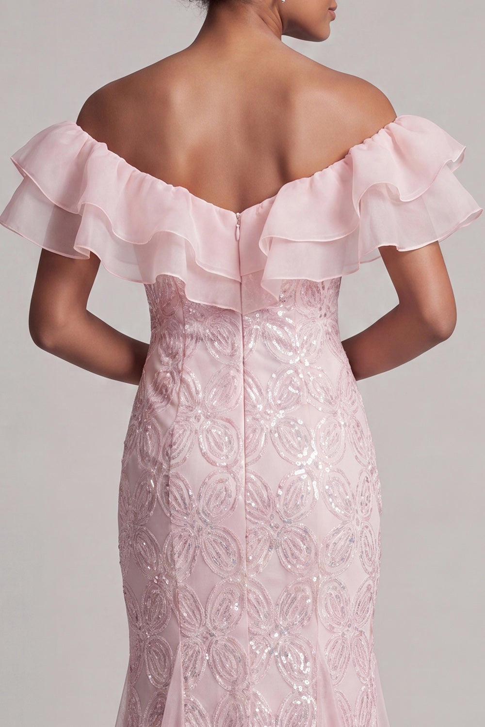 Sparkly Light Pink Long Mermaid Sequin Mother of the Bride Dress with Ruffles