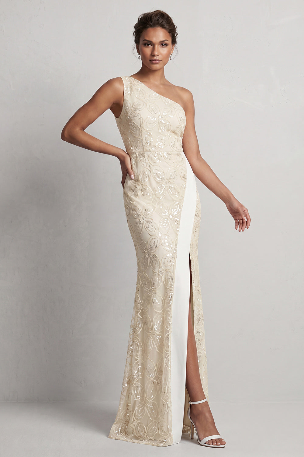 Long Mermaid Sequin Sparkly Light Pink Mother of the Bride Dress with Slit