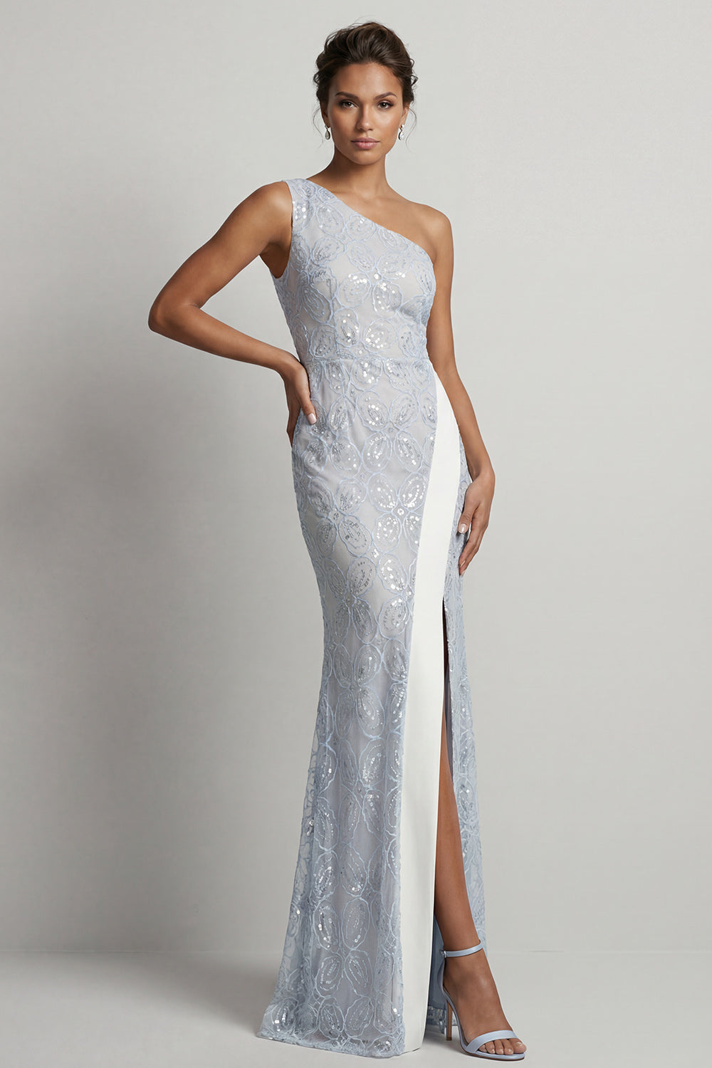 Long Mermaid Sequin Sparkly Light Pink Mother of the Bride Dress with Slit