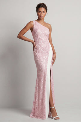 Long Mermaid Sequin Sparkly Light Pink Mother of the Bride Dress with Slit