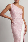 Long Mermaid Sequin Sparkly Light Pink Mother of the Bride Dress with Slit