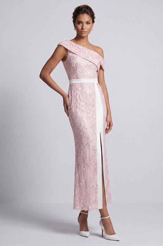 Mermaid Sequin Long Sparkly Light Pink Mother of the Bride Dress with Slit