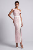 Mermaid Sequin Long Sparkly Light Pink Mother of the Bride Dress with Slit