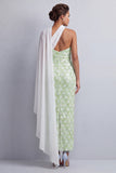 Sparkly Light Green Long Sheath Sequin Mother of the Bride Dress with Side Cape