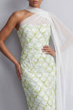 Sparkly Light Green Long Sheath Sequin Mother of the Bride Dress with Side Cape