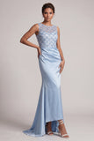 Sparkly Light Blue Long Ruched Mermaid Mother of the Bride Dress
