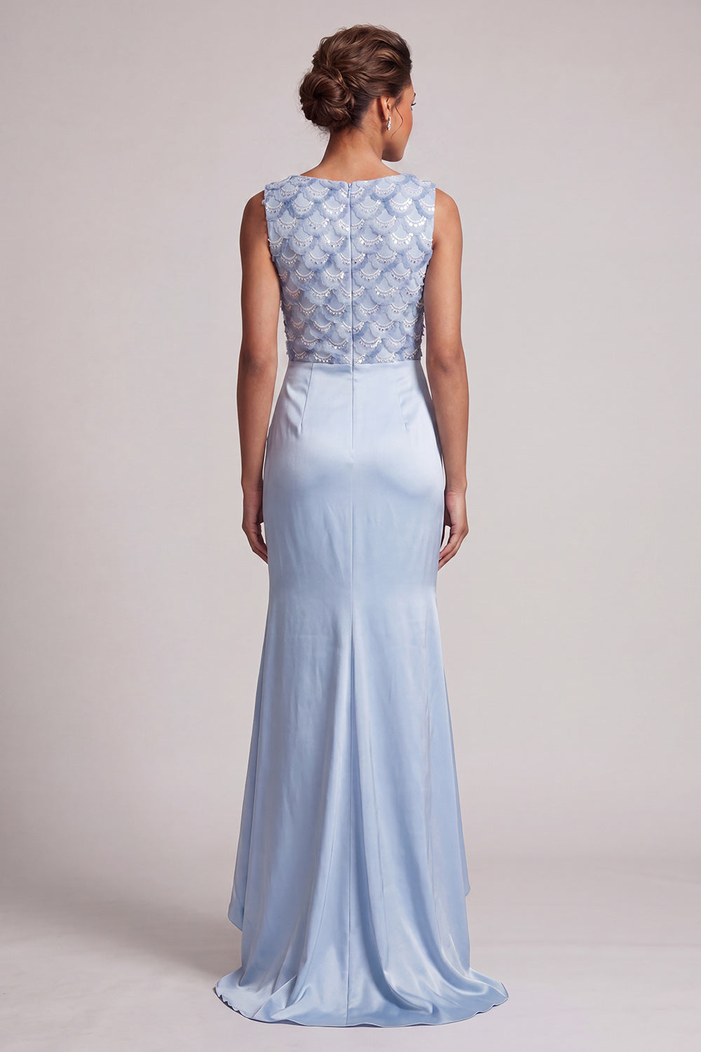Sparkly Light Blue Long Ruched Mermaid Mother of the Bride Dress