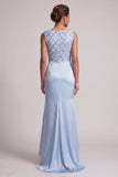 Sparkly Light Blue Long Ruched Mermaid Mother of the Bride Dress