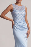 Sparkly Light Blue Long Ruched Mermaid Mother of the Bride Dress