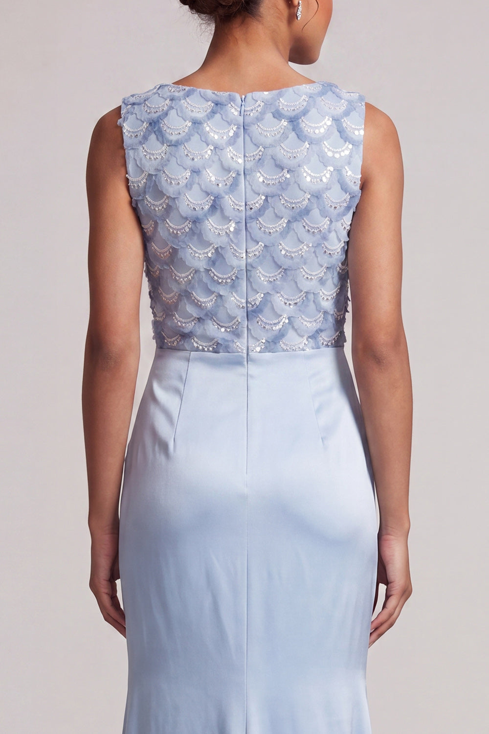 Sparkly Light Blue Long Ruched Mermaid Mother of the Bride Dress