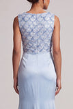 Sparkly Light Blue Long Ruched Mermaid Mother of the Bride Dress