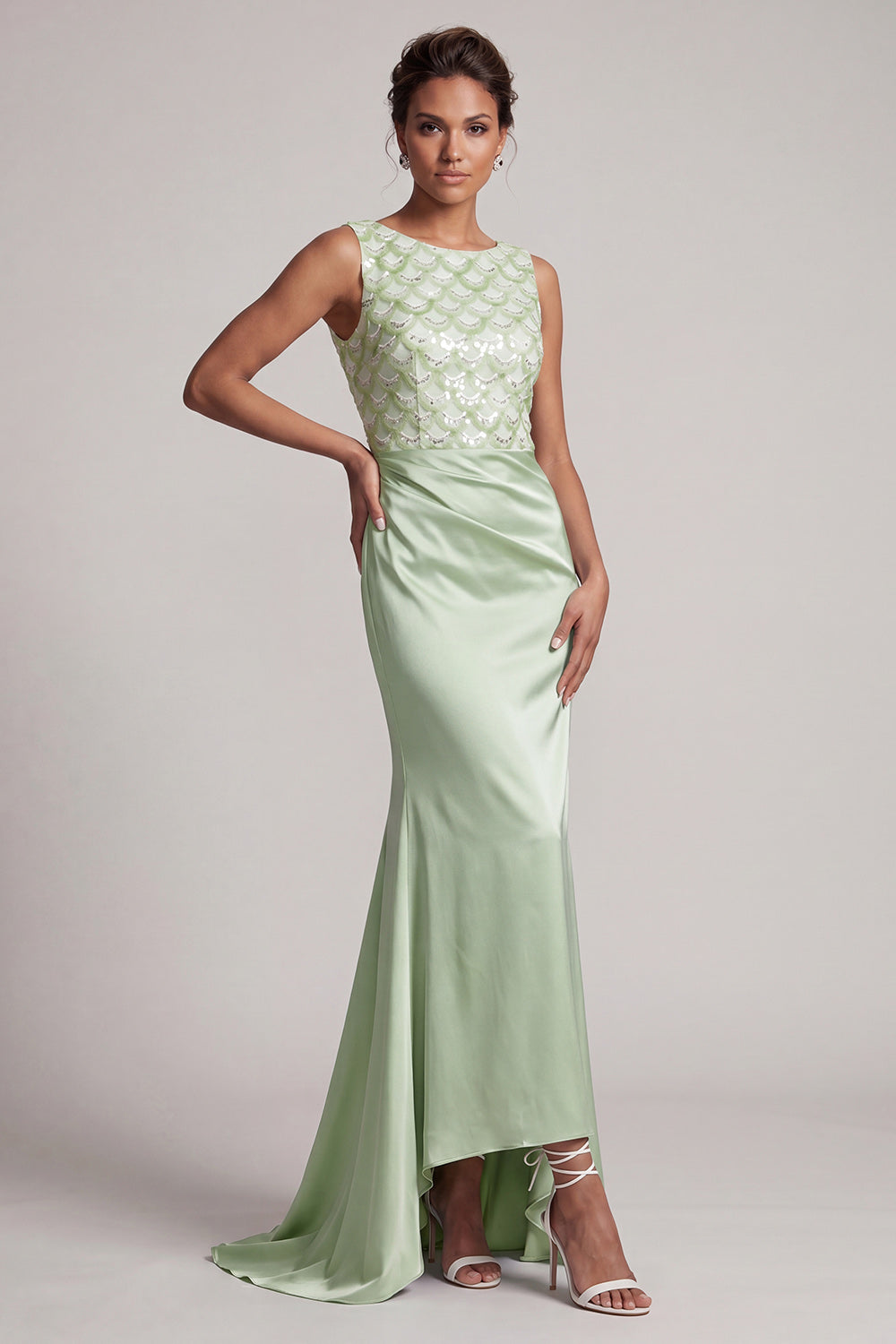 Sparkly Light Blue Long Ruched Mermaid Mother of the Bride Dress