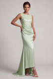 Sparkly Light Blue Long Ruched Mermaid Mother of the Bride Dress
