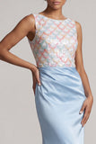 Sparkly Light Blue Long Ruched Mermaid Mother of the Bride Dress