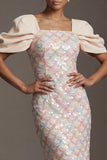 Sheath Sequin Sparkly Light Green Long Mother of the Bride Dress with Slit