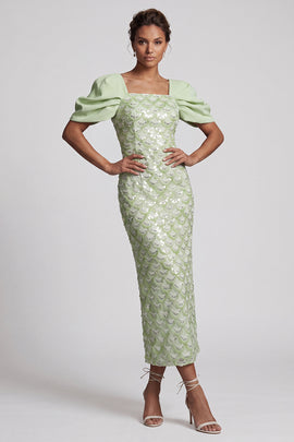 Sheath Sequin Sparkly Light Green Long Mother of the Bride Dress with Slit