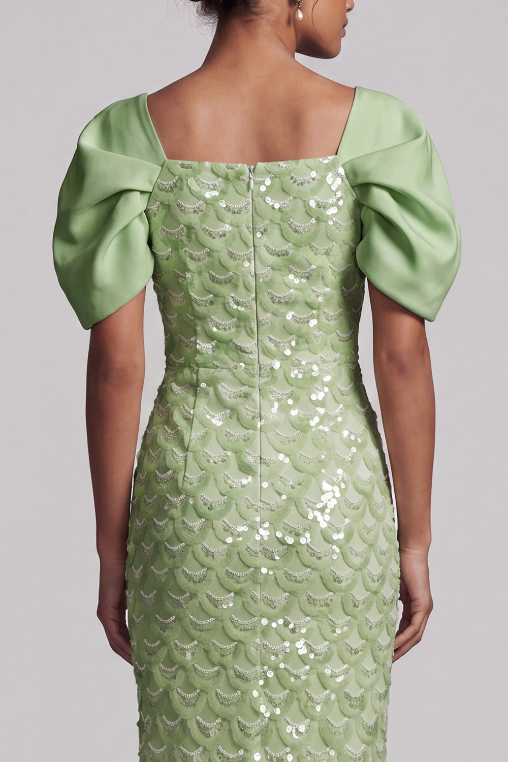 Sheath Sequin Sparkly Light Green Long Mother of the Bride Dress with Slit