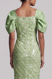 Sheath Sequin Sparkly Light Green Long Mother of the Bride Dress with Slit